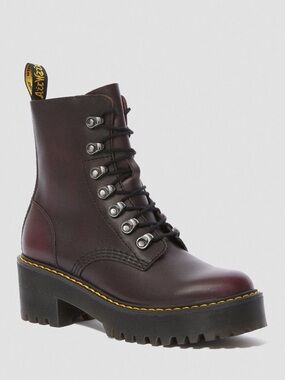 Dr. Martens Leona Vintage Leather Heeled Boots in Burgundy | US 8